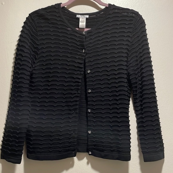 𝅺cache Black Rippled Sweater with Sparkle Diamond Like Buttons - Picture 1 of 5